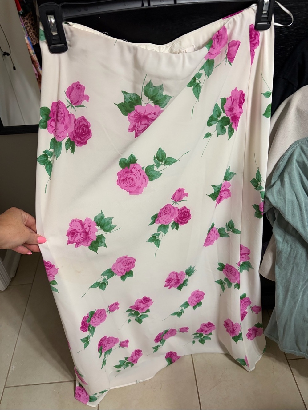 Wayf Cream Maxi Skirt with Pink Rose Print - Picture 6 of 6
